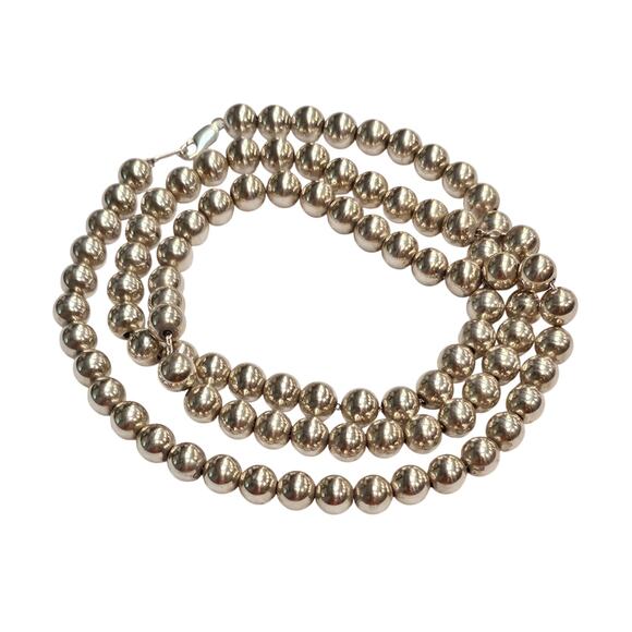 Long Sterling Bead Necklace Jewelry - Long Vintage Sterling Silver Graduated Bead Necklace